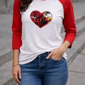 Women’s Red & White Heart Baseball Tee
